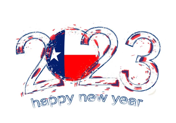 stock vector 2023 Year in grunge style with flag of Texas.