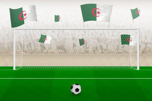 Болельщики Футбольной Команды Алжира Флагами Алжира Болеющие Стадион Концепция Пенальти — стоковый вектор