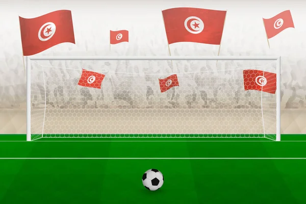 Fans Del Equipo Fútbol Túnez Con Banderas Túnez Animando Estadio — Archivo Imágenes Vectoriales