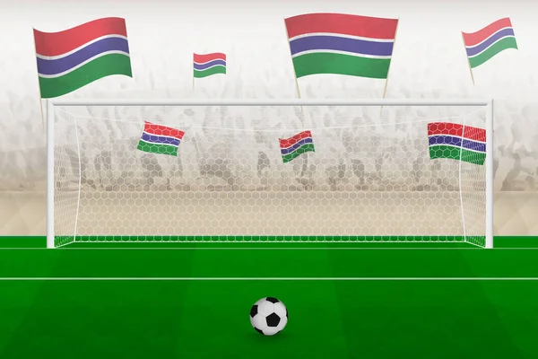 ガンビアサッカーチームのファンは スタジアムでのガンビア応援のフラグ サッカー試合でのペナルティキックの概念 — ストックベクタ