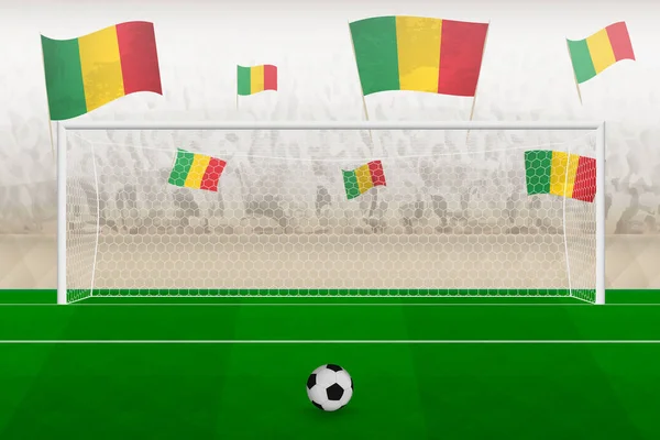 Футбольные Болельщики Мали Флагами Мали Аплодирующие Стадионе Концепция Пенальти Футбольном — стоковый вектор