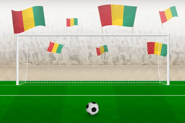 Болельщики Футбольной Команды Гвинеи Флагами Гвинеи Болеющие Стадион Концепция Пенальти — стоковый вектор