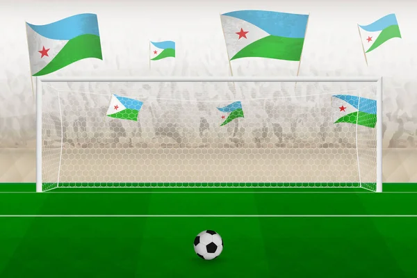 在一场足球比赛中 悬挂吉布提国旗的吉布提足球队球迷在体育场欢呼 点球大战的理念 — 图库矢量图片