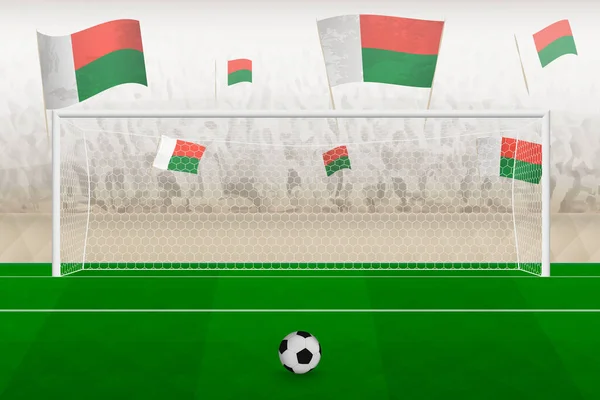 マダガスカルのサッカーチームのファンは スタジアムで応援のフラグ サッカー試合でのペナルティキックの概念 — ストックベクタ