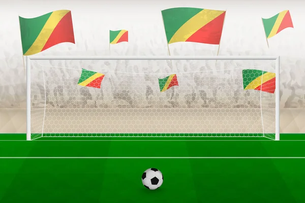 刚果足球队球迷举着刚果国旗在体育场欢呼 在足球比赛中被罚任意球 — 图库矢量图片