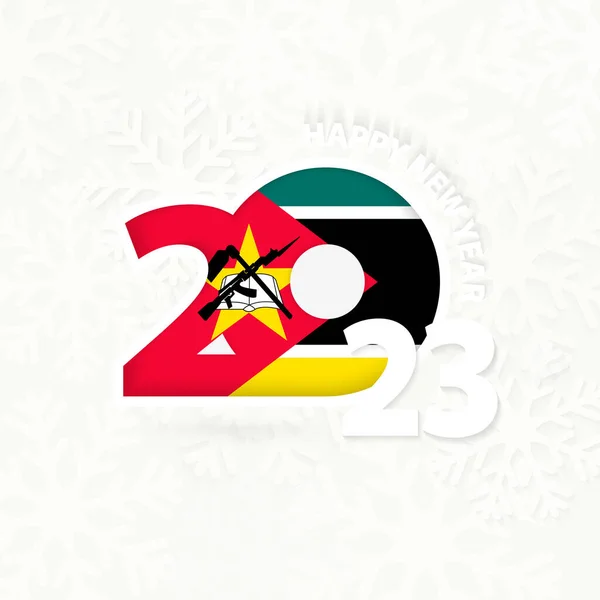 Año Nuevo 2023 Para Mozambique Sobre Fondo Copo Nieve — Archivo Imágenes Vectoriales