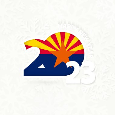 Arizona için yeni yıl 2023. Kar tanesi arka planında..