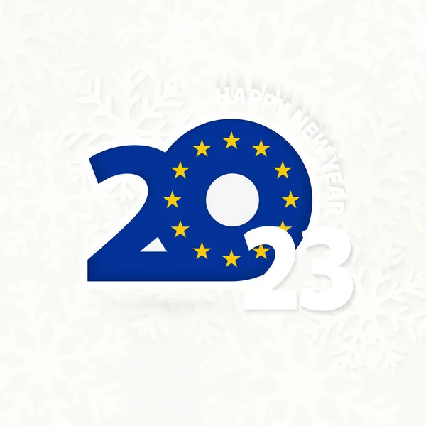 stock vector New Year 2023 for European Union on snowflake background.