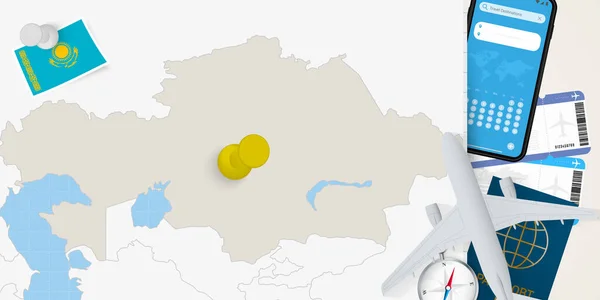 Travel Kazakhstan Concept Map Pin Map Kazakhstan Vacation Preparation Map — Stock Vector