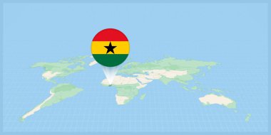 Location of Ghana on the world map, marked with Ghana flag pin. clipart