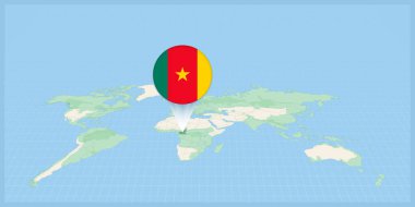 Location of Cameroon on the world map, marked with Cameroon flag pin.