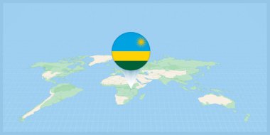 Location of Rwanda on the world map, marked with Rwanda flag pin.