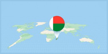 Location of Madagascar on the world map, marked with Madagascar flag pin.