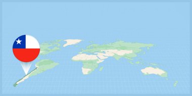 Location of Chile on the world map, marked with Chile flag pin.