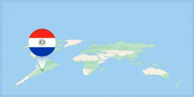 Location of Paraguay on the world map, marked with Paraguay flag pin.