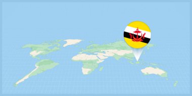 Location of Brunei on the world map, marked with Brunei flag pin.