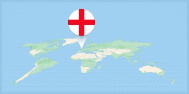 Location of England on the world map, marked with England flag pin.