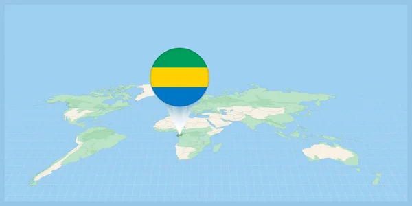 Location Gabon World Map Marked Gabon Flag Pin — Vector de stock