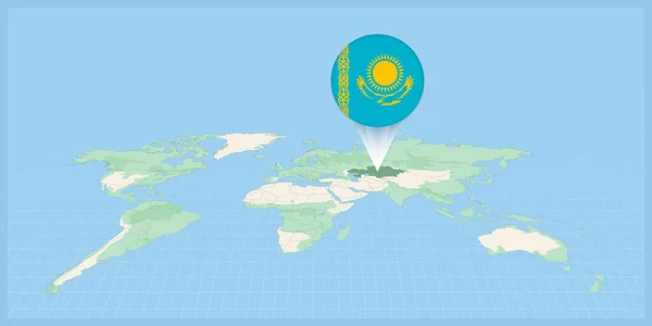 Location Kazakhstan World Map Marked Kazakhstan Flag Pin — Stock Vector