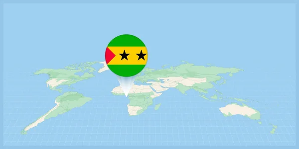 stock vector Location of Sao Tome and Principe on the world map, marked with Sao Tome and Principe flag pin.