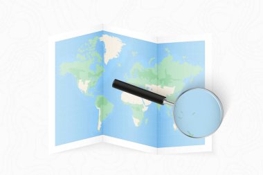 Enlarge Tonga with a magnifying glass on a folded map of the world.