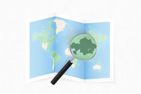 Enlarge Kazakhstan Magnifying Glass Folded Map World — Stock Vector