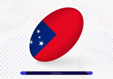 Üzerinde Samoa bayrağı olan rugby topu. Samoa ragbi takımı için ekipman.