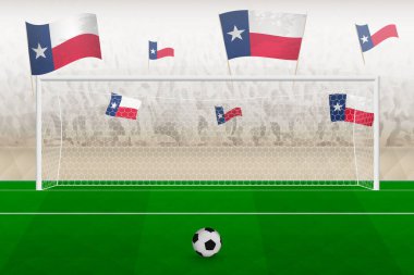 Texas football team fans with flags of Texas cheering on stadium, penalty kick concept in a soccer match.