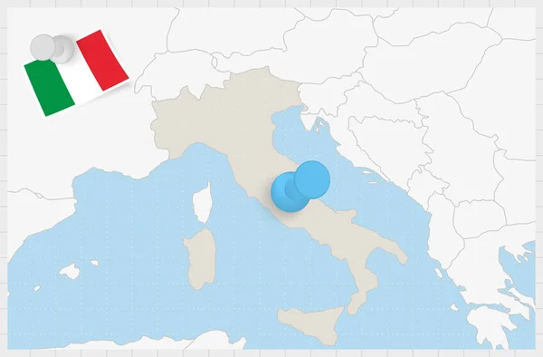 Mapa Włoch Przypiętym Niebieskim Pinezką Flaga Włoch Przypięta — Wektor stockowy