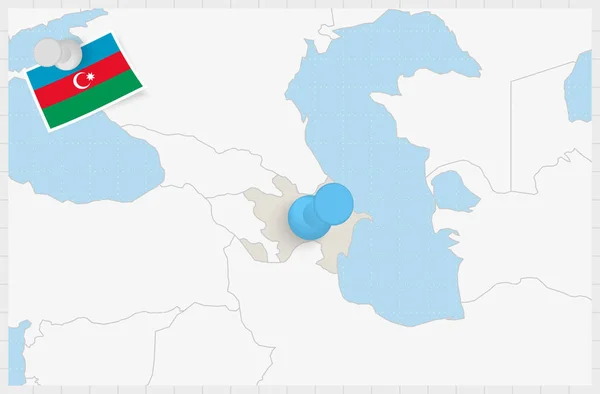 Mapa Azerbejdżanu Przypiętą Niebieską Szpilką Flaga Azerbejdżanu — Wektor stockowy