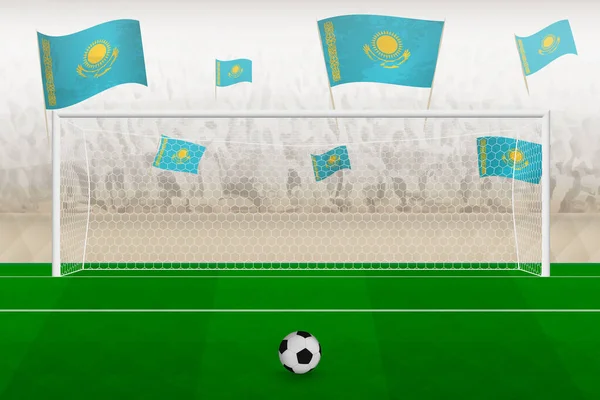Kazakhstan Football Team Fans Flags Kazakhstan Cheering Stadium Penalty Kick — Stock Vector