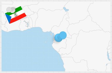 Map of Equatorial Guinea with a pinned blue pin. Pinned flag of Equatorial Guinea.