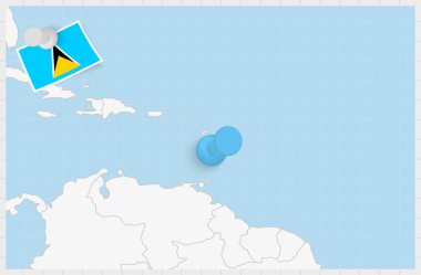 Map of Saint Lucia with a pinned blue pin. Pinned flag of Saint Lucia.