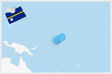 Map of Nauru with a pinned blue pin. Pinned flag of Nauru.