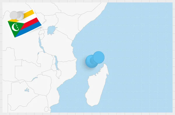 Map Comoros Pinned Blue Pin Pinned Flag Comoros — Stockvector