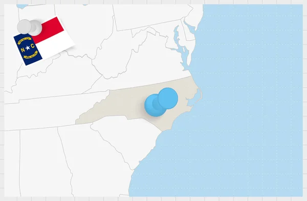 Mapa Karoliny Północnej Przypiętym Niebieskim Pinezką Flaga Przypięta Flagi Karoliny — Wektor stockowy