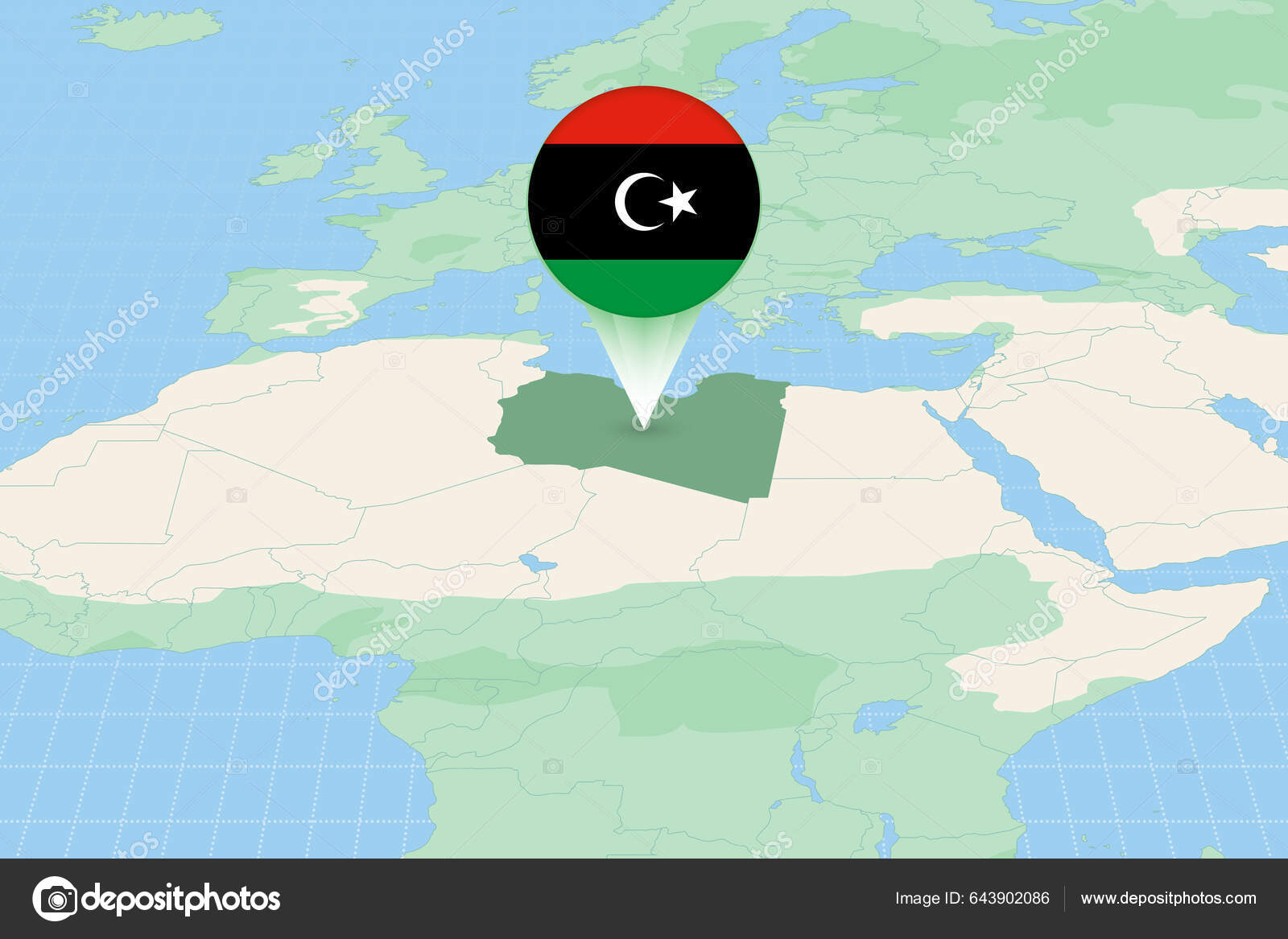 Карта Иллюстрации Ливии Флагом Картографическая Иллюстрация Ливии.