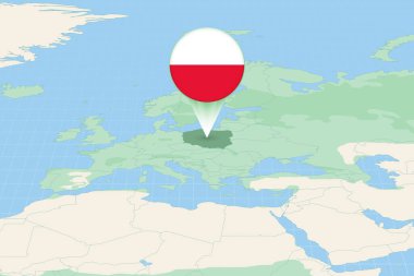 Map illustration of Poland with the flag. Cartographic illustration of Poland and neighboring countries.