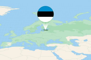 Map illustration of Estonia with the flag. Cartographic illustration of Estonia and neighboring countries.
