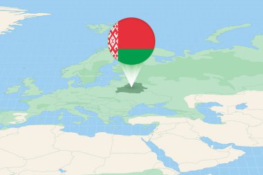 Map illustration of Belarus with the flag. Cartographic illustration of Belarus and neighboring countries.