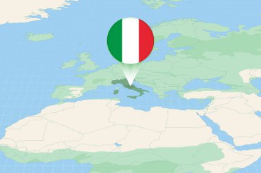 Map illustration of Italy with the flag. Cartographic illustration of Italy and neighboring countries.