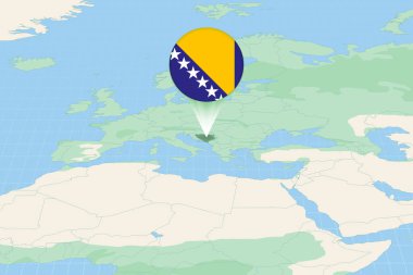 Map illustration of Bosnia and Herzegovina with the flag. Cartographic illustration of Bosnia and Herzegovina and neighboring countries.