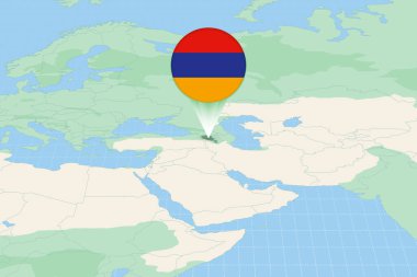 Map illustration of Armenia with the flag. Cartographic illustration of Armenia and neighboring countries.