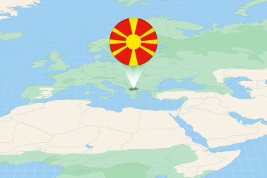 Map illustration of North Macedonia with the flag. Cartographic illustration of North Macedonia and neighboring countries.
