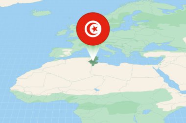 Map illustration of Tunisia with the flag. Cartographic illustration of Tunisia and neighboring countries.