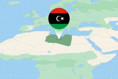 Map illustration of Libya with the flag. Cartographic illustration of Libya and neighboring countries.