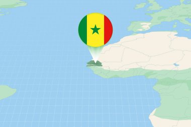 Map illustration of Senegal with the flag. Cartographic illustration of Senegal and neighboring countries.