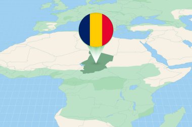 Map illustration of Chad with the flag. Cartographic illustration of Chad and neighboring countries.