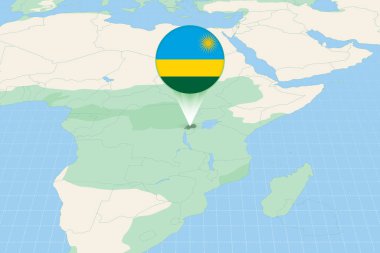 Map illustration of Rwanda with the flag. Cartographic illustration of Rwanda and neighboring countries.
