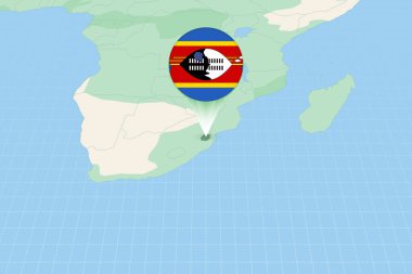 Map illustration of Swaziland with the flag. Cartographic illustration of Swaziland and neighboring countries.